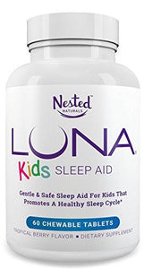 Luna Kids 60 Tabs #1 Natural Sleep Aid Supplement For Children 4+ And Sensitive Adults Herbal Gentle Safe Kids Sleeping Pill Made With Melatonin Valerian Chamomile Lemon Balm More