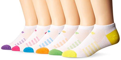 Arch Support No Show Socks 6 Pack White/Pink/Orange/Yellow/Green/Blue/Purple Size 610