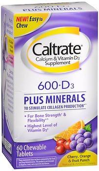 Caltrate 600+D3 Plus Minerals Chewable Tablets Cherry Orange Fruit Punch 60 Tablets Pack Of 2
