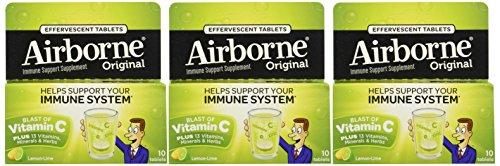 Airborne Effervescent Health Formula Tablets Lemonlime 10Count Tubes Pack Of 3