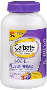 Caltrate Calcium Vitamin D3 Cherry Orange Fruit Punch 90 Chewable Tablets