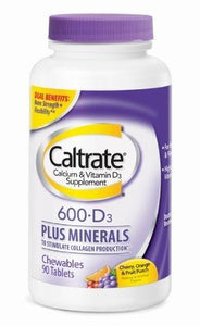 Caltrate Calcium 600Mg Vitamin D3 And Minerals Assorted Fruit Chewable Tablets 90 Ct