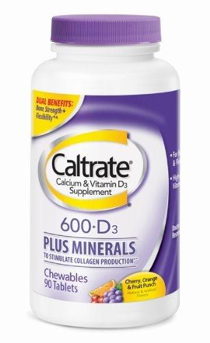 Caltrate Calcium 600Mg Vitamin D3 And Minerals Assorted Fruit Chewable Tablets 90 Ct Pack Of 3