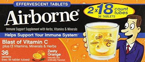 Airborne Effervescent Health Immune Boosting Formula Zesty Orange 36 Tablets Bonus Size