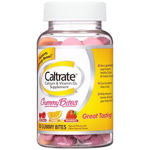 Caltrate Gummy Bites Calcium Vitamin D3 Supplement Black Cherry Orange Strawberry Flavor 50Count Gummies