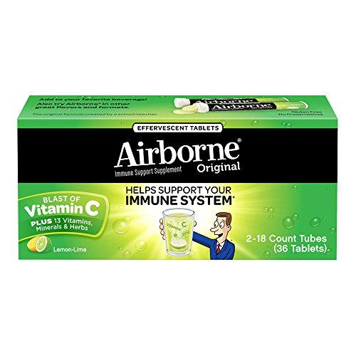 Airborne Lemon Lime Effervescent Tablets 36 Count 1000Mg Of Vitamin C Immune Support Supplement