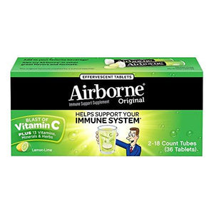 Airborne Lemon Lime Effervescent Tablets 36 Count 1000Mg Of Vitamin C Immune Support Supplement