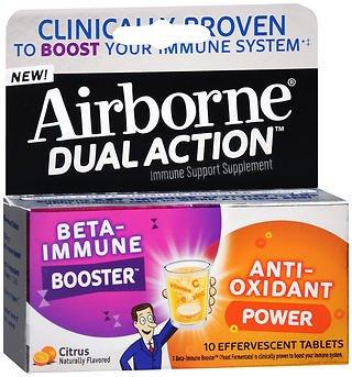 Airborne Dual Action Immune Support Supplement Effervescent Tablets Citrus 10 Tablets Pack Of 2