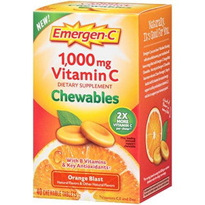 Emergenc Chewables Dietary Supplement Tablet 1000Mg Vitamin C And Vitamin B6 Orange Blast Flavor 40 Count