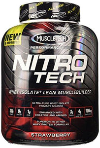 Nitrotech Whey Isolate  Protein Powder   Muscletech  Performance Series Lean Muscle Builder Whey Protein Formula Strawberry 3.97Lb