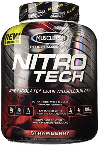 Nitrotech Whey Isolate  Protein Powder   Muscletech  Performance Series Lean Muscle Builder Whey Protein Formula Strawberry 3.97Lb