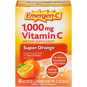 Emergenc Dietary Supplement Drink Mix With 1000 Mg Vitamin C 0.32 Ounce Packets Caffeine Free Super Orange Flavor 10 Count