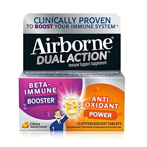 Airborne Dual Action Citrus Effervescemt Tablets 10 Count 1000Mg Of Vitamin C Beta Immune Booster And Anti Oxidant