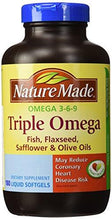 Triple Omega 3 6 9 Fish Flaxseed Safflower Olive Oils 180 Softgels