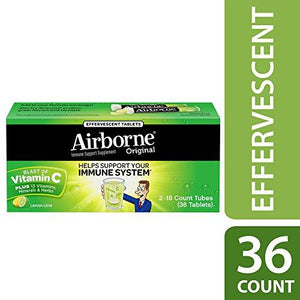 Airborne Lemon Lime Effervescent Tablets 36 Count 1000Mg Of Vitamin C Immune Support Supplement