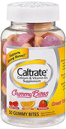 Caltrate Gummy Bites Calcium Vitamin D3 Supplement Black Cherry Orange Strawberry Flavor 50Count Gummies By Caltrate