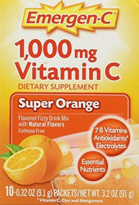 Emergenc Dietary Supplement Drink Mix With 1000 Mg Vitamin C 0.32 Ounce Packets Caffeine Free Super Orange Flavor 10 Count