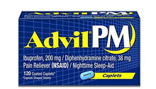 Advil Pm Pain Reliever / Nighttime Sleep Aid Coated Caplet 200Mg Ibuprofen And 38Mg Diphenhydramine 120 Count