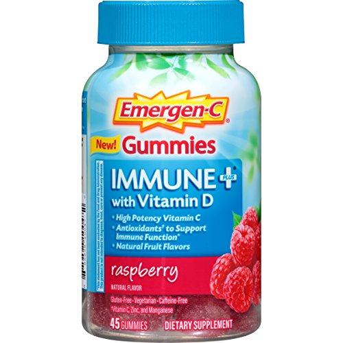 Emergenc Immune+ Gummies Immune System Support With 500Mg Vitamin C Dietary Supplement Caffeine Free Gluten Free Raspberry 45 Count