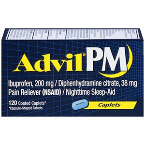 Advil Pm Pain Reliever / Nighttime Sleep Aid Coated Caplet 200Mg Ibuprofen And 38Mg Diphenhydramine 120 Count