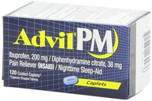 Advil Pm Pain Reliever / Nighttime Sleep Aid Coated Caplet 200Mg Ibuprofen And 38Mg Diphenhydramine 120 Count