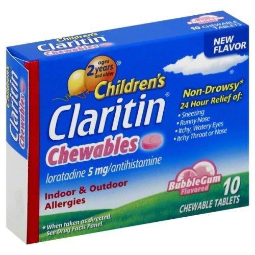 Children 24 Hour Allergy Chewable Tablets Bubble Gum Flavored 10 Chewable Tablets
