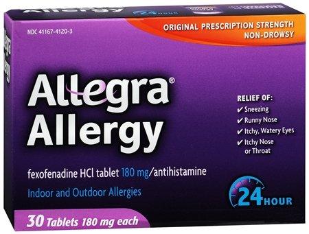 Allegra 24Hr. Allergy Relief 30 Tablets 180Mg Ea.
