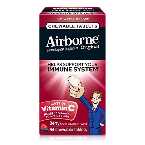 Airborne Vitamin C 1000Mg Immune Support Supplement Chewable Tablets Berry 64 Count