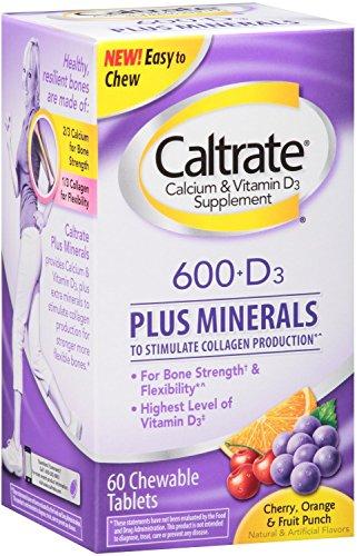 Caltrate Calcium Vitamin D Plus Minerals 600+D Chewables Orange Fruit Punch 60 Ea Pack Of 3