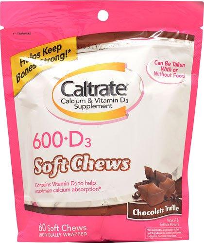 Caltrate 600 + D3 Calcium Vitamin D3 Supplement Chocolate Truffle 60 Soft Chews 2Pc
