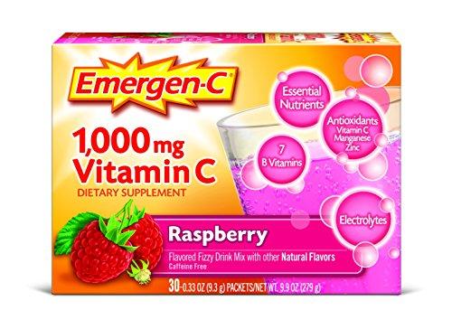 Emergenc Dietary Supplement Drink Mix With 1000Mg Vitamin C 0.32 Ounce Packets Caffeine Free Raspberry Flavor 30 Count
