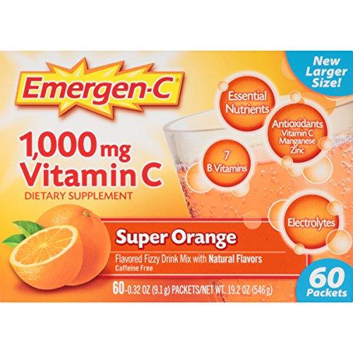 Emergenc Dietary Supplement Drink Mix With 1000Mg Vitamin C 0.32 Ounce Packets Super Orange Flavor 60 Count