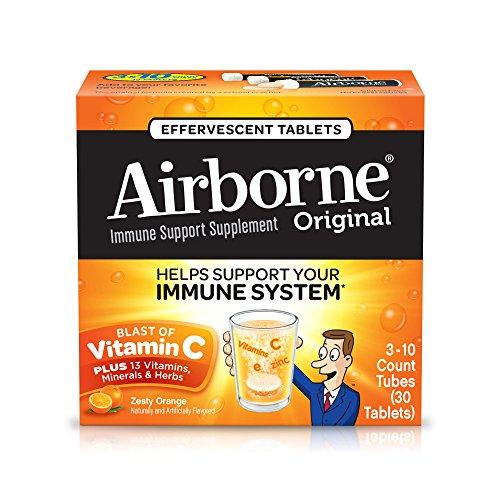 Airborne Vitamin C 1000Mg Immune Support Supplement Effervescent Formula Orange 30 Count Tablets