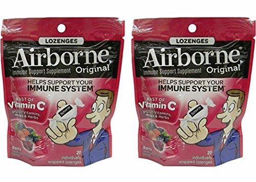 Airborne Vitamin C 1000Mg Immune Support Supplement Lozenges Berry Flavor 20 Count Pack Of 2