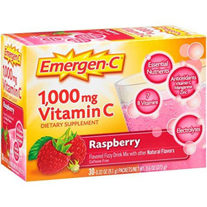 Emergenc Dietary Supplement Drink Mix With 1000Mg Vitamin C 0.32 Ounce Packets Caffeine Free Raspberry Flavor 30 Count