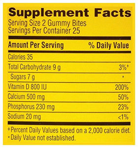 Caltrate Gummy Bites Calcium Vitamin D3 Supplement Black Cherry Orange Strawberry Flavor 50Count Gummies