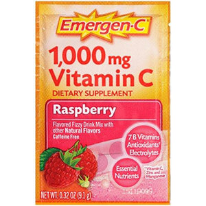 Emergenc Dietary Supplement Drink Mix With 1000Mg Vitamin C 0.32 Ounce Packets Caffeine Free Raspberry Flavor 30 Count
