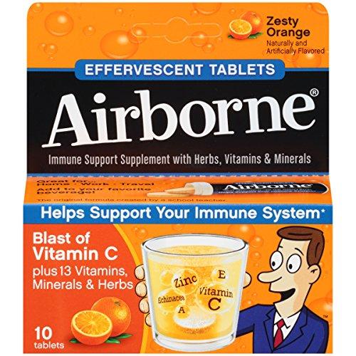 Airborne 30004 Immune Support Effervescent Tablet Zesty Orange 10/Box