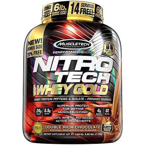 Muscletech Nitrotech Whey Gold Pure Whey Protein Whey Isolate And Whey Peptides Double Rich Chocolate 6 Pounds